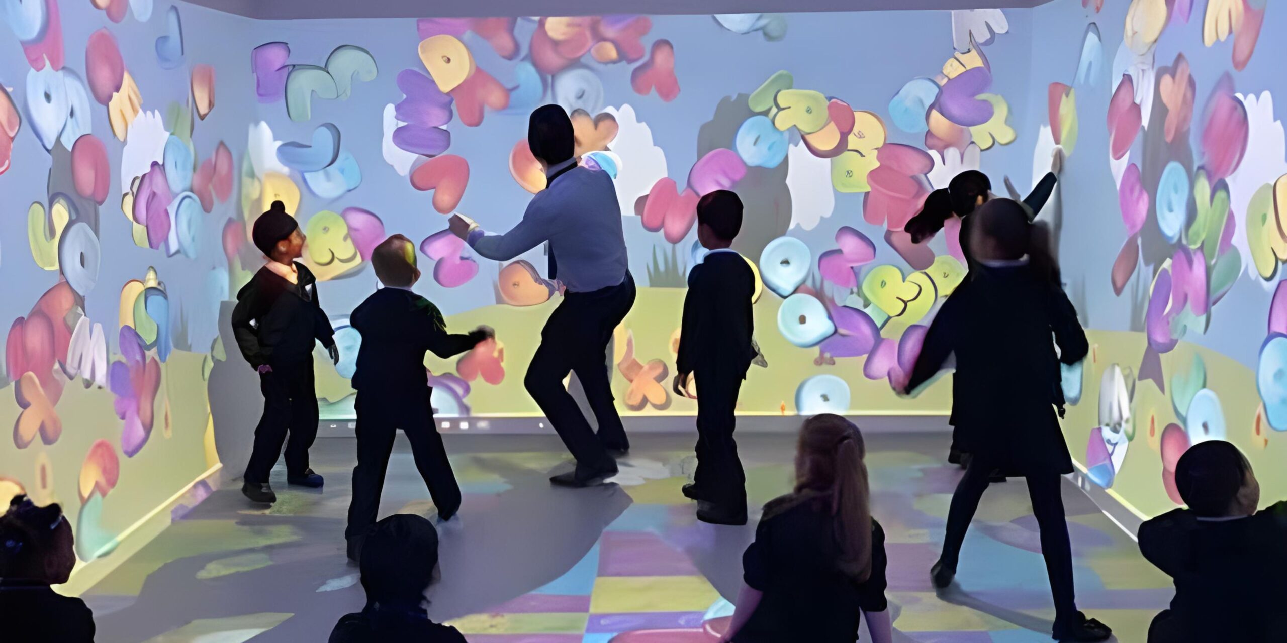 What is the process of installing an immersive classroom? 5 Class interacting with immersive room